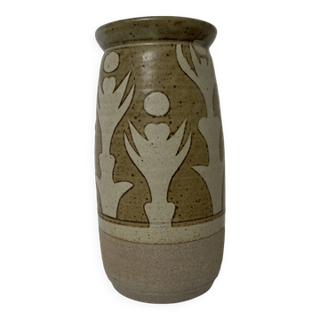 Signature stoneware ceramic vase to identify vintage abstract decor