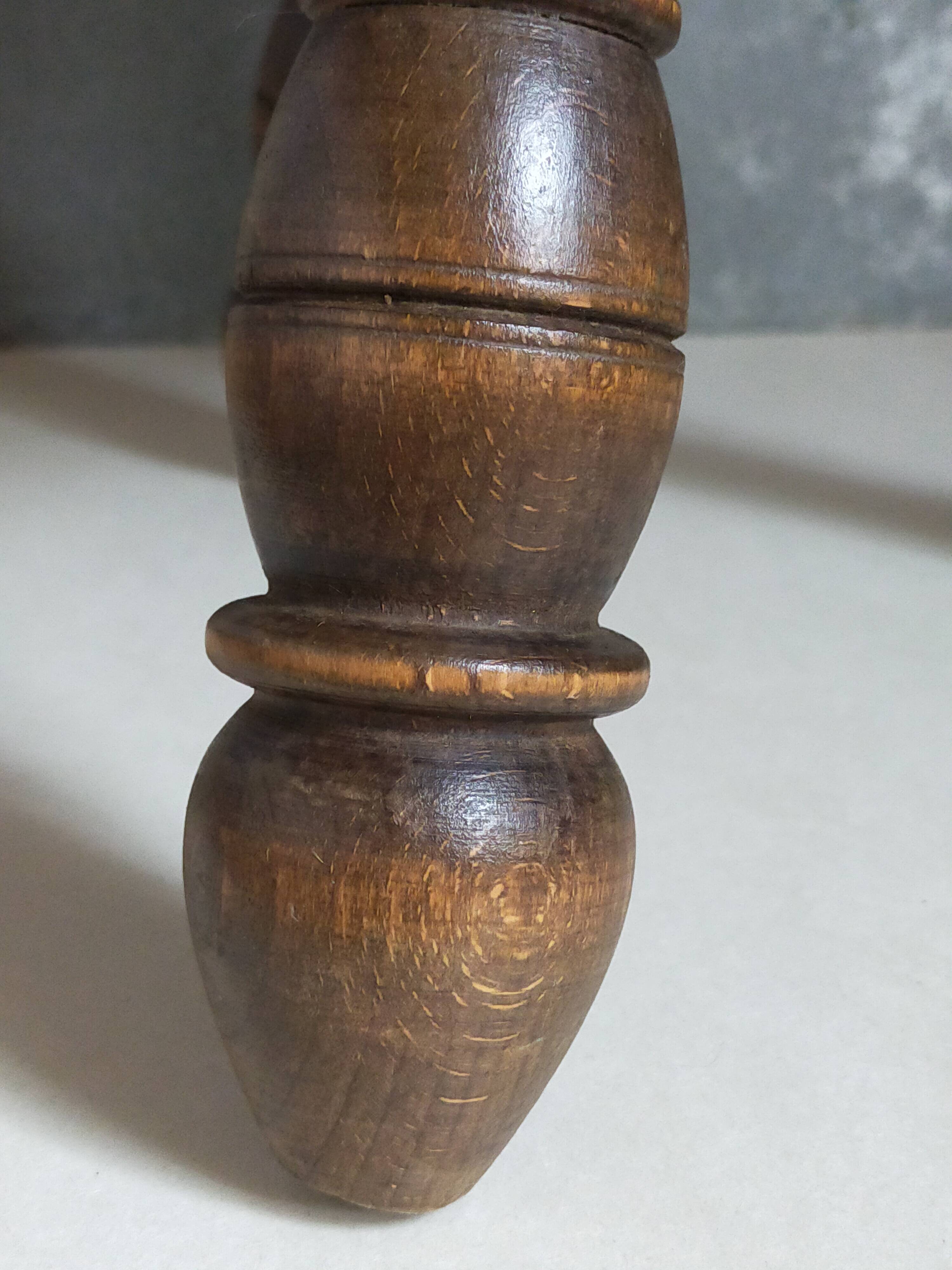 Low tripod stool in vintage turned solid wood