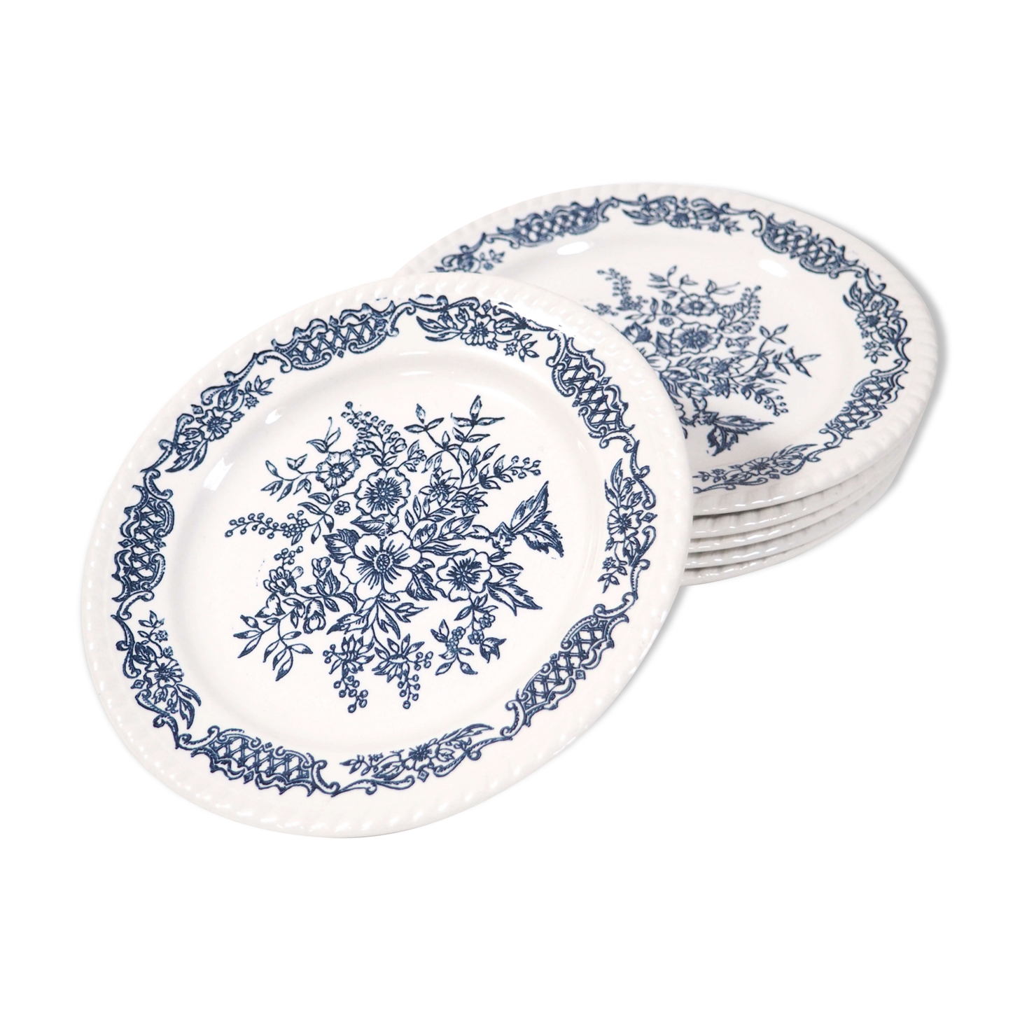 6 blue flower plates
