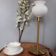 Living room lamp with gold metal base, matt white opaline globe, vintage