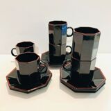 6 coffee cups octime arcoroc- esso collection - black and red - vintage - retro - kitchen