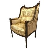 Louis XVI style bergère in green-bronze lacquered wood