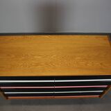 Restored 1960 chest of drawers by Jiroutek in oak with color-block drawers
