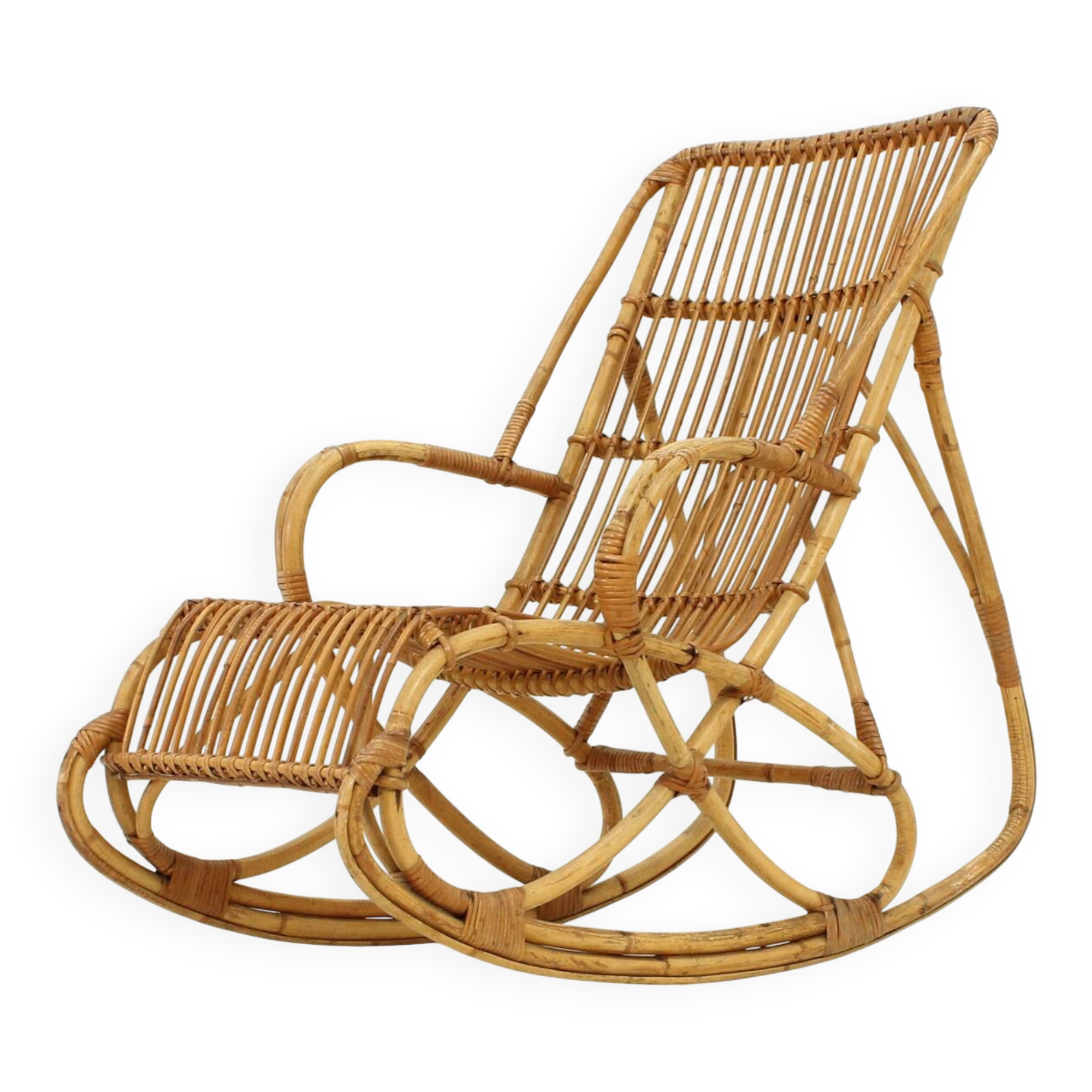 Fauteuil à bascule en bambou des années 1960's, Espagne.