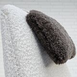 1960s, Scandinavian design, reupholstered armchair, furniture fabric, genuine sheepskin, teak.