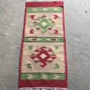 Mid-century multicoloured hallway rug in textile, kilim style, 1950s — 106 x 47 cm