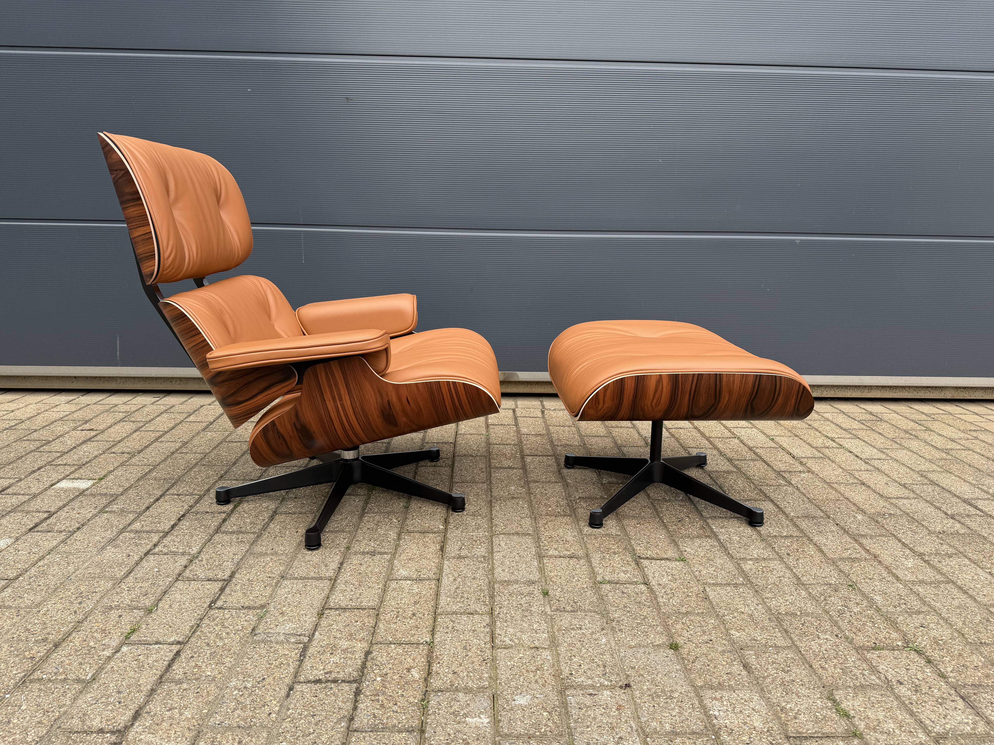 2 x Vitra Eames Lounge Chair XL + Ottoman, Cognac leather & Santos Rosewood