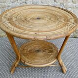 Rattan coffee table, tripod, with double top, 1960s