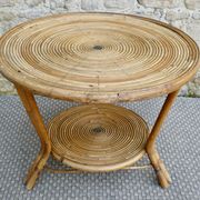 Rattan coffee table, tripod, with double top, 1960s