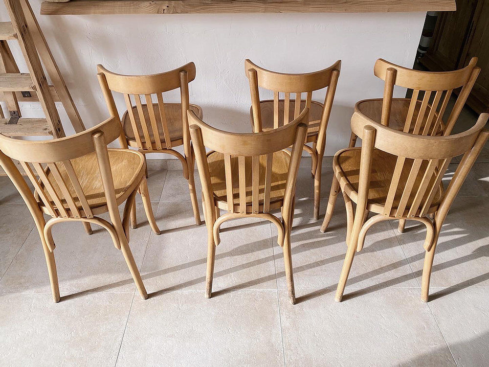 6 light wooden bistro chairs