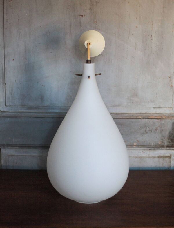 Suspension vintage, suspension goutte d'eau opaline blanche, Lustre opaline