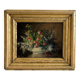 Old oil painting on wood of a bouquet of flowers signed Petit.