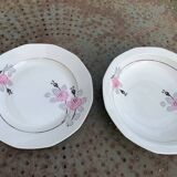 Set of two art deco porcelain dishes, limoges france, BRB, pink flowers