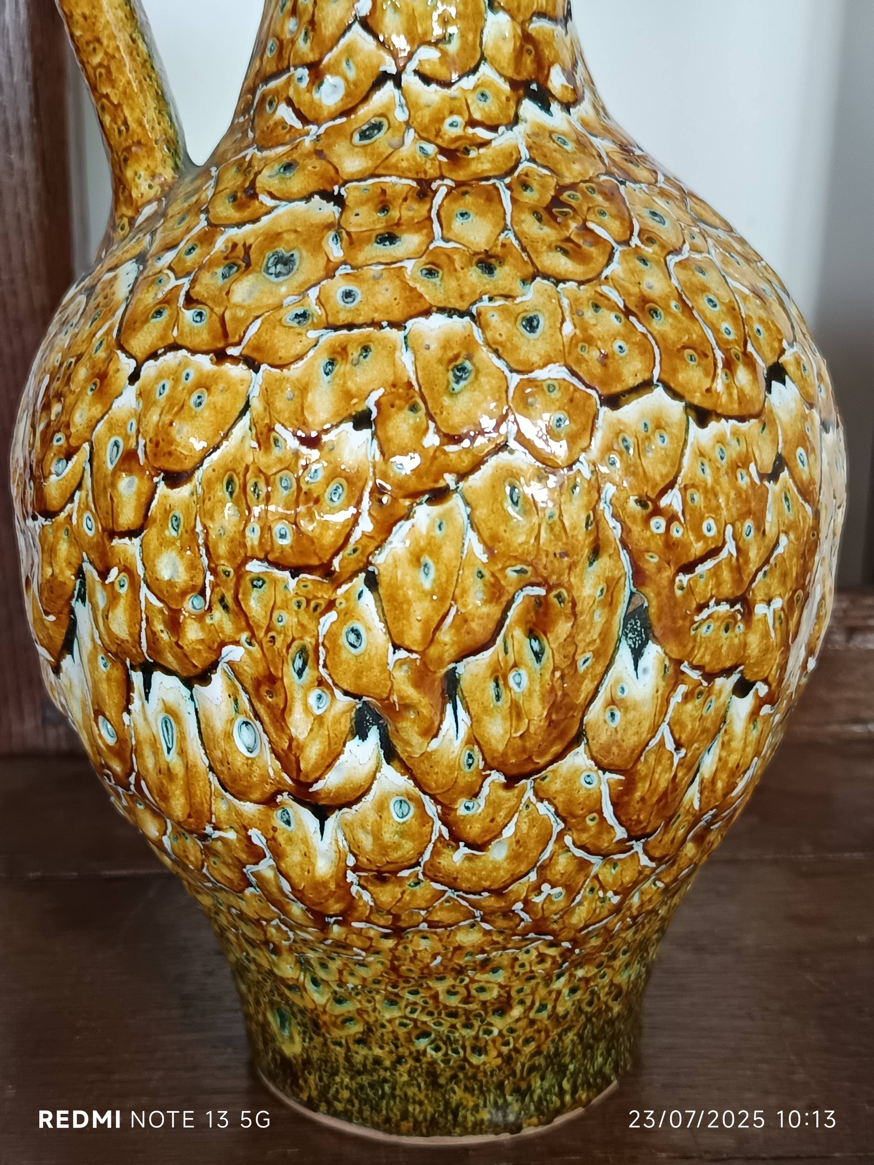 Vallauris style pitcher vase with honey enamel 1960/1970