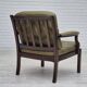Fauteuil scandinave, état d'origine, meuble en cuir vert, bois de teck massif, années 1970