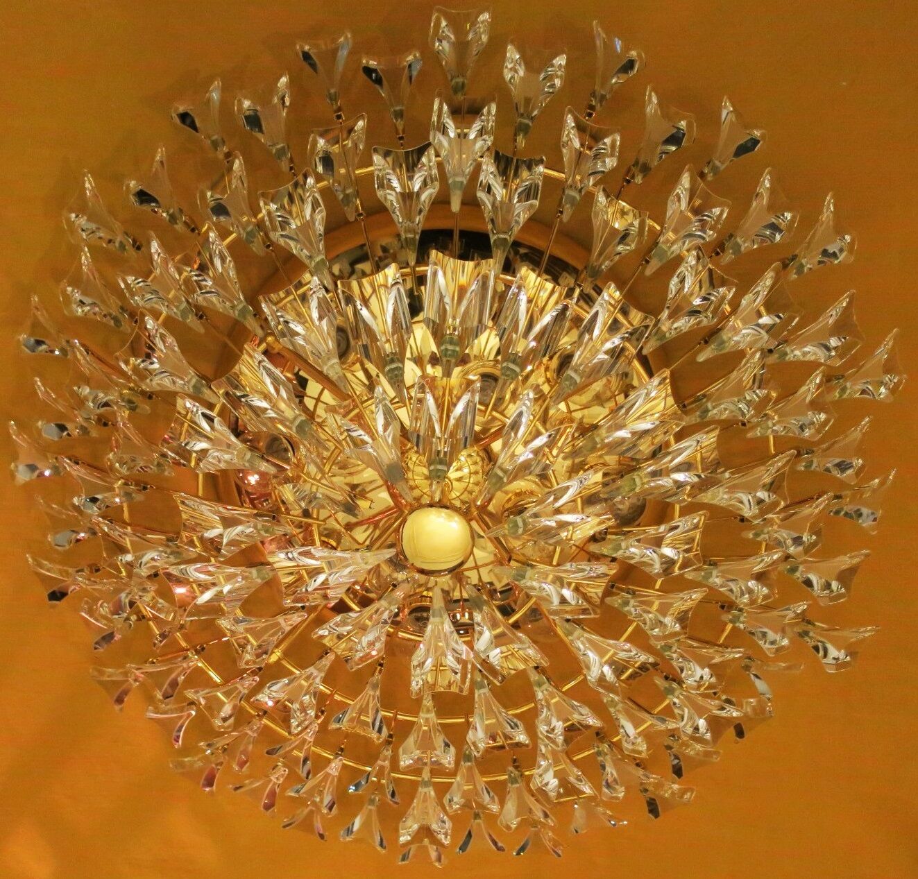 Stilkronen gilt brass and crystal ceiling lamp, Italy 1970s