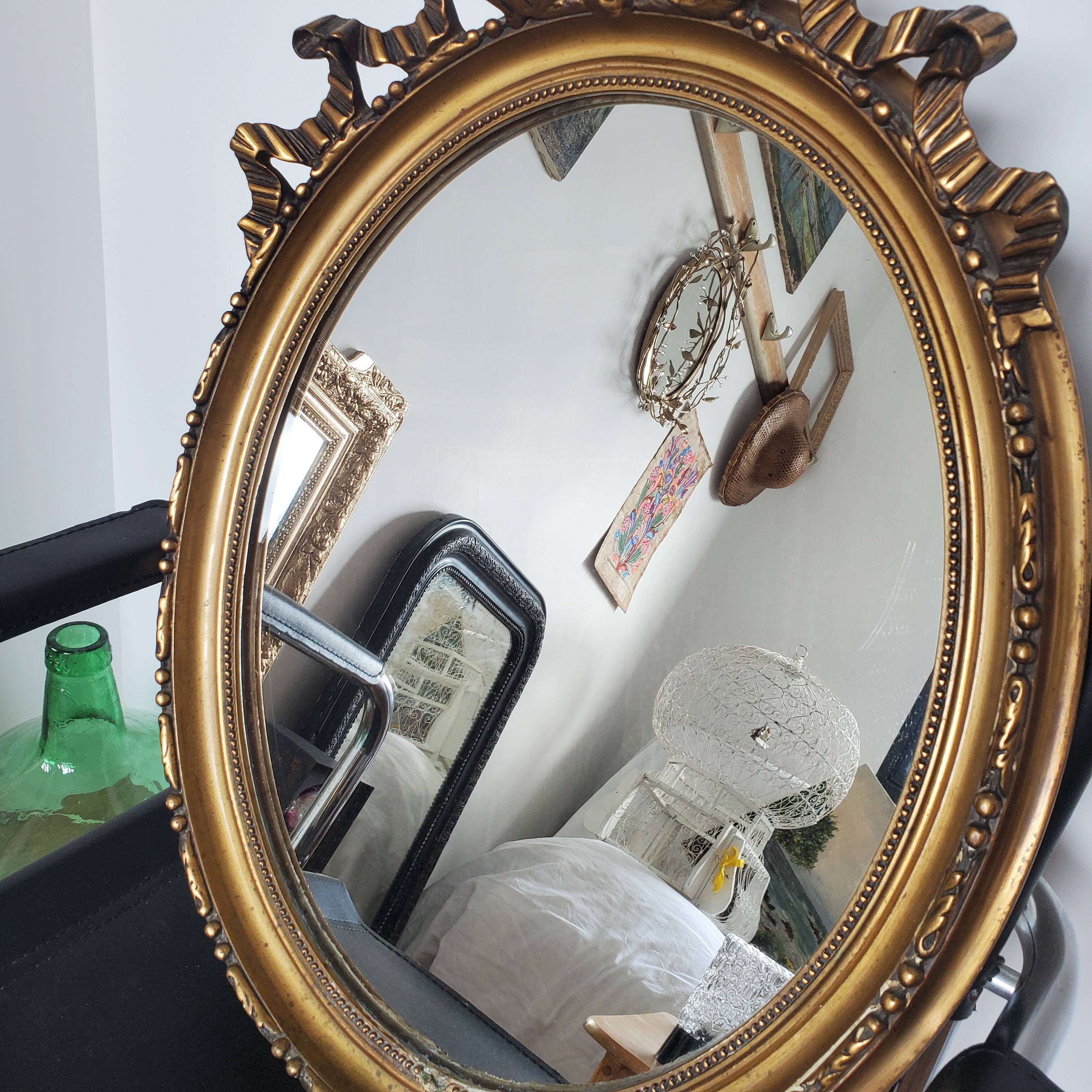 Louis XVI oval mirror with love knot and ribbon