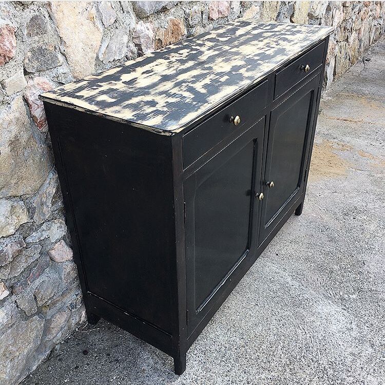 Old black buffet wood tray patina