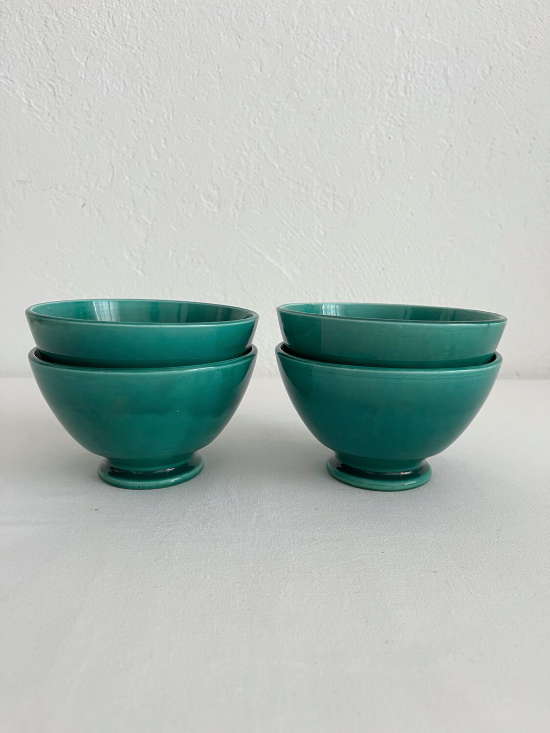4 antique vintage green ceramic bowls