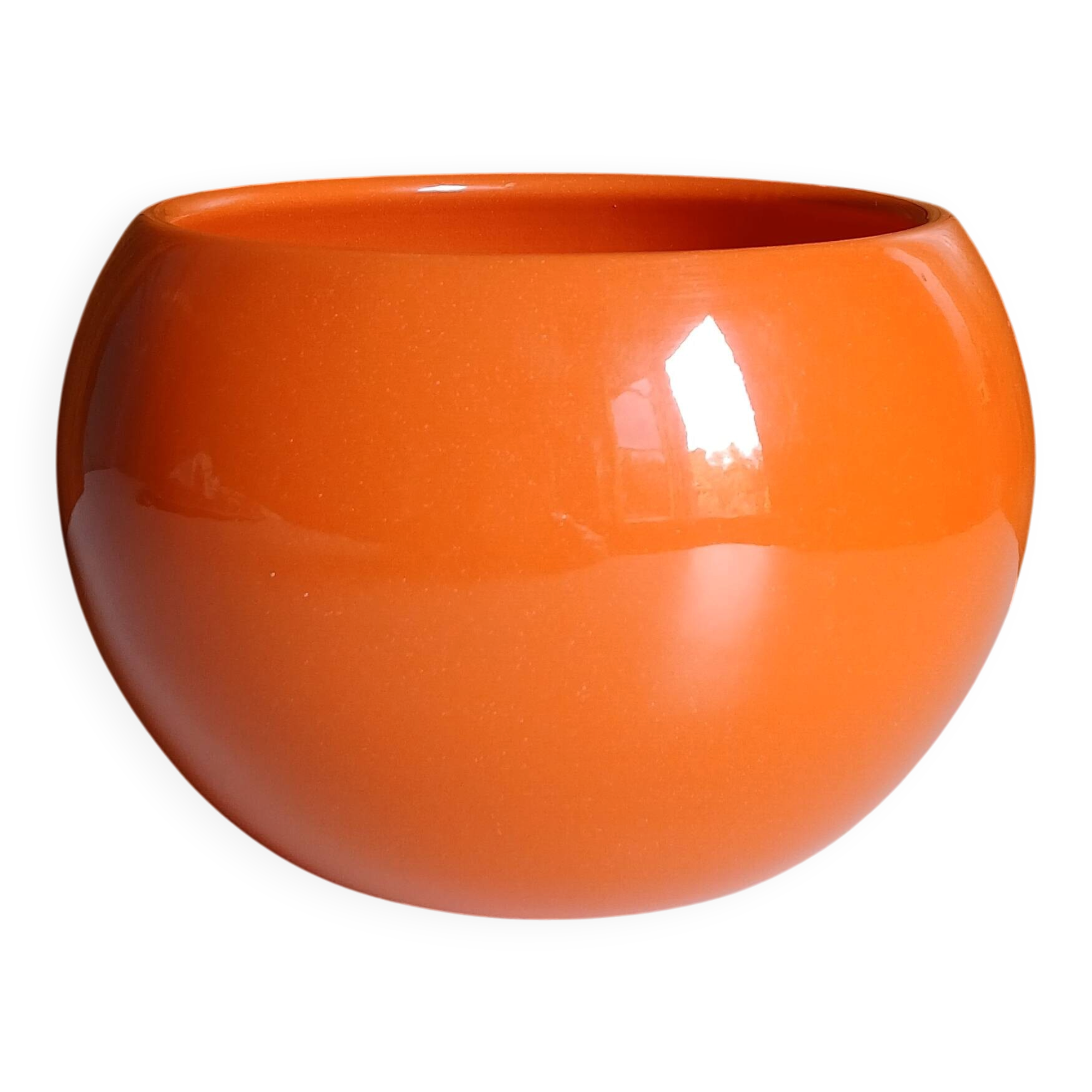 Vase boule en céramique émaillée orange 70's