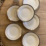 Set of 6 vintage semi-porcelain soup plates, Chinon de Céranord green and gold frieze