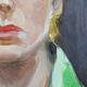 Portrait "La Femme en vert" vintage huile sur carton entoilé encadrement bois