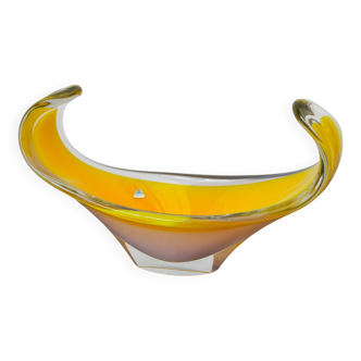 Mid-Century Modern Scandinavian Glass Art Coquille Bowl in Bright Yellow