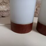 Pair of scandinavian table lamp glass and teak