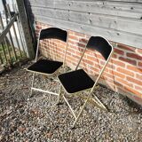 2 Anciennes Chaises Pliantes Chaisor en Laiton & Velours Noir