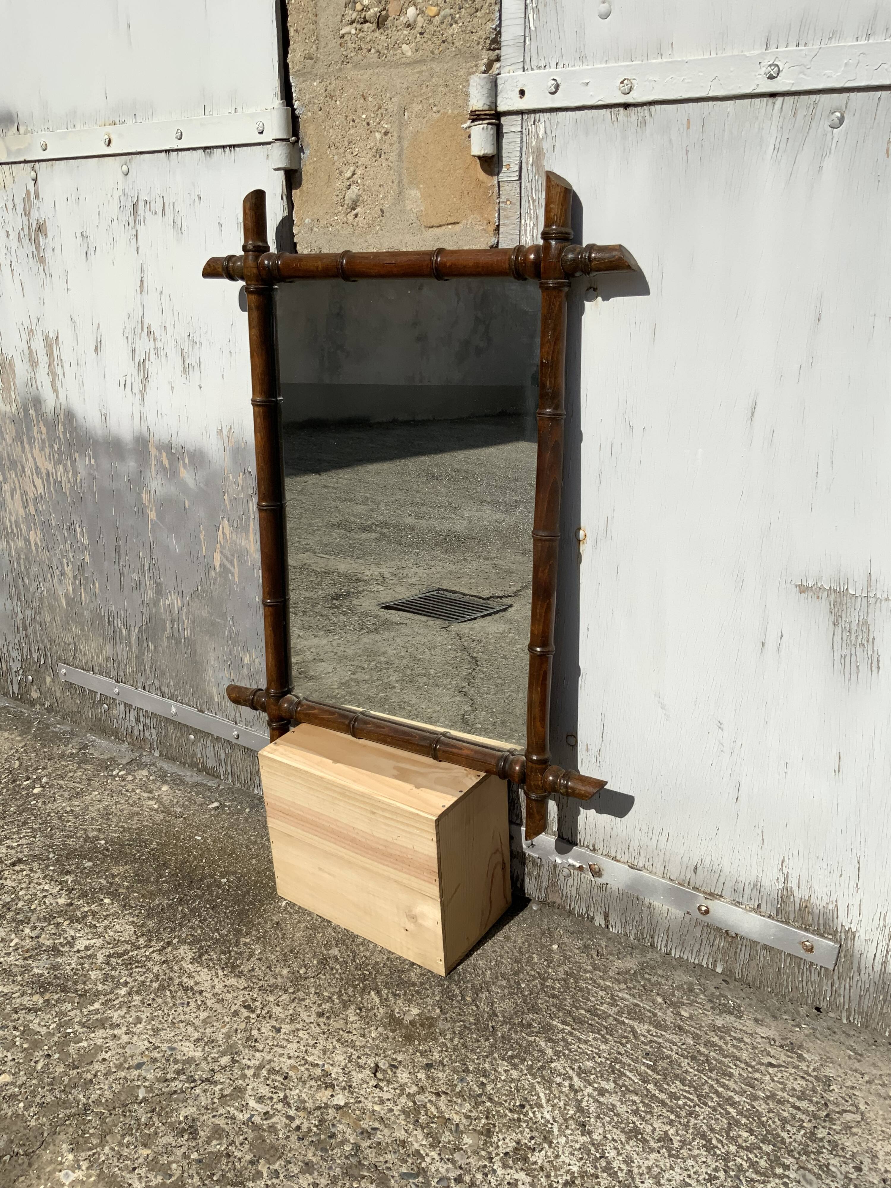 Antique wooden mirror vintage bamboo style large format XL