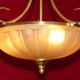 French mid century 3 bulb brass semi flush ceiling light opaque glass shade