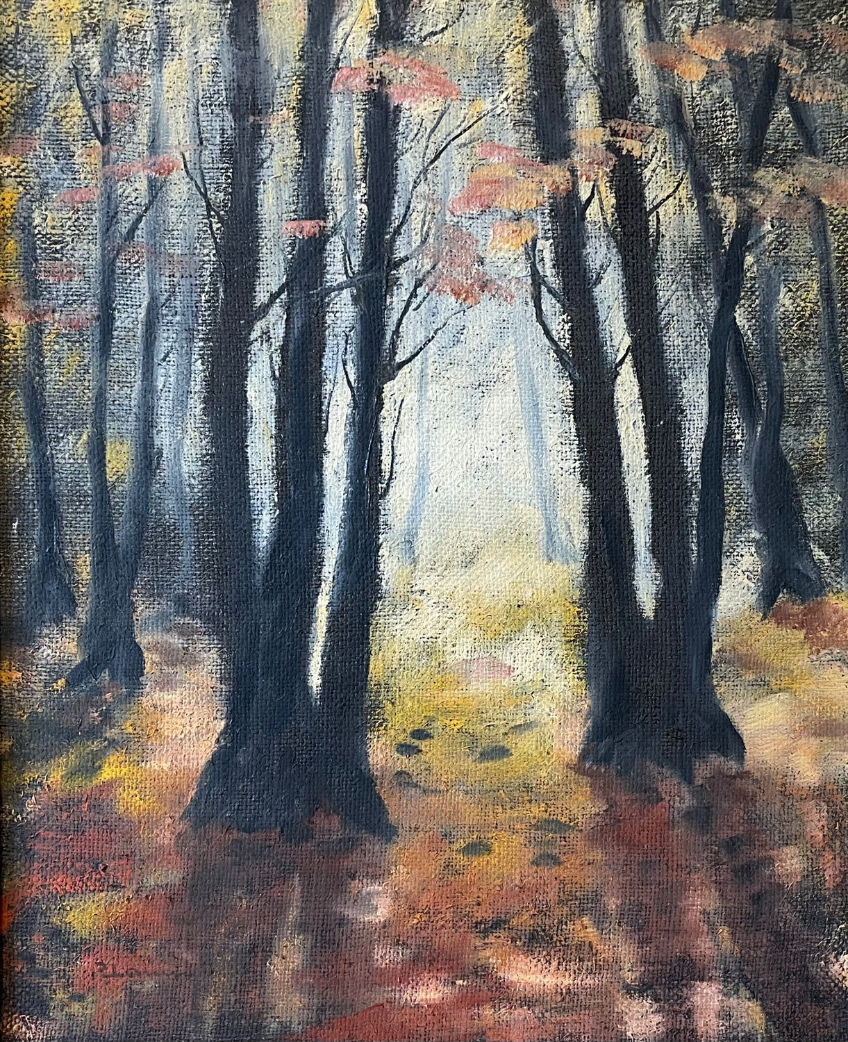 Table painting old forest landscape early 20th century