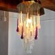 Venini waterfall ceiling lamp, murano crystals, two-tone purple and white, Italy, 1960