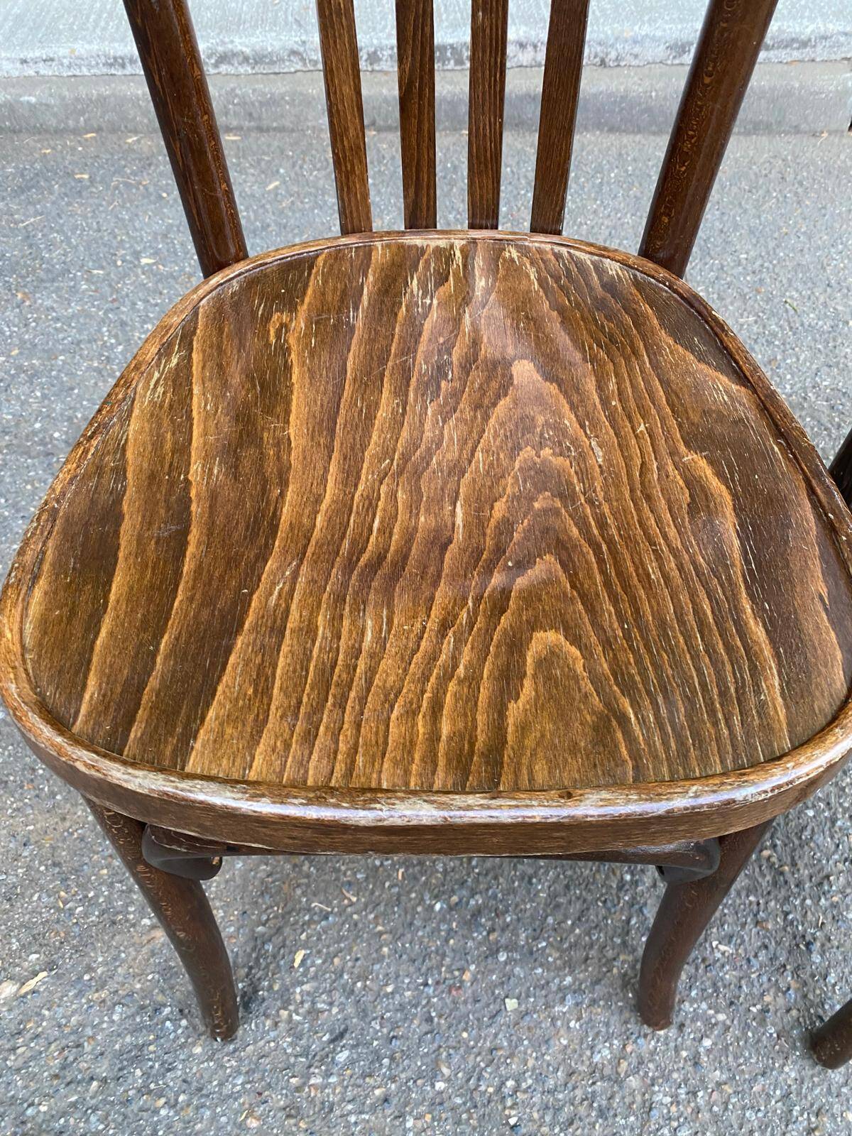2 solid wood curved walnut bistro chairs in burgundy