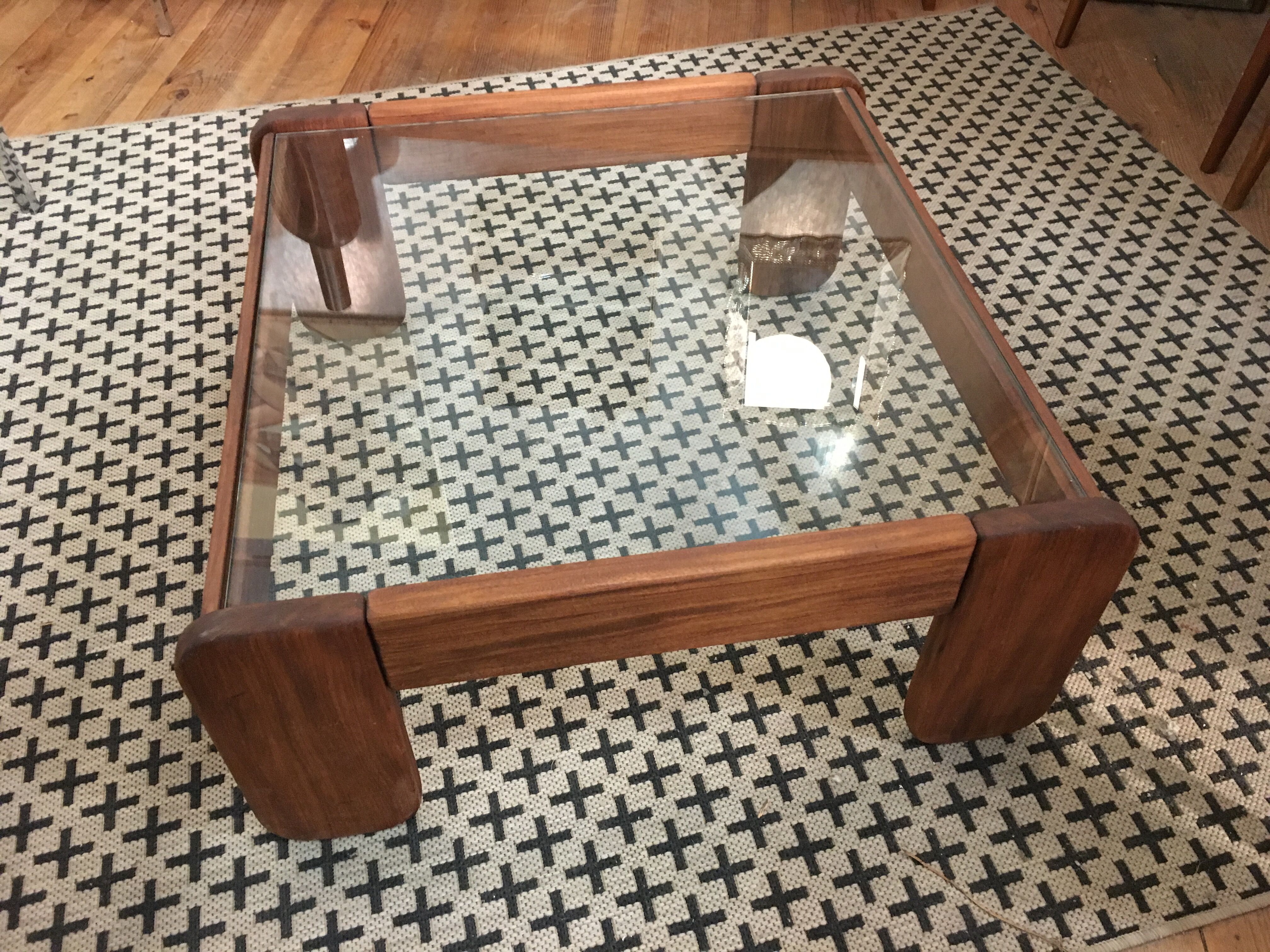Glass and wood coffee table