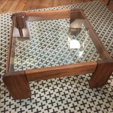 Glass and wood coffee table