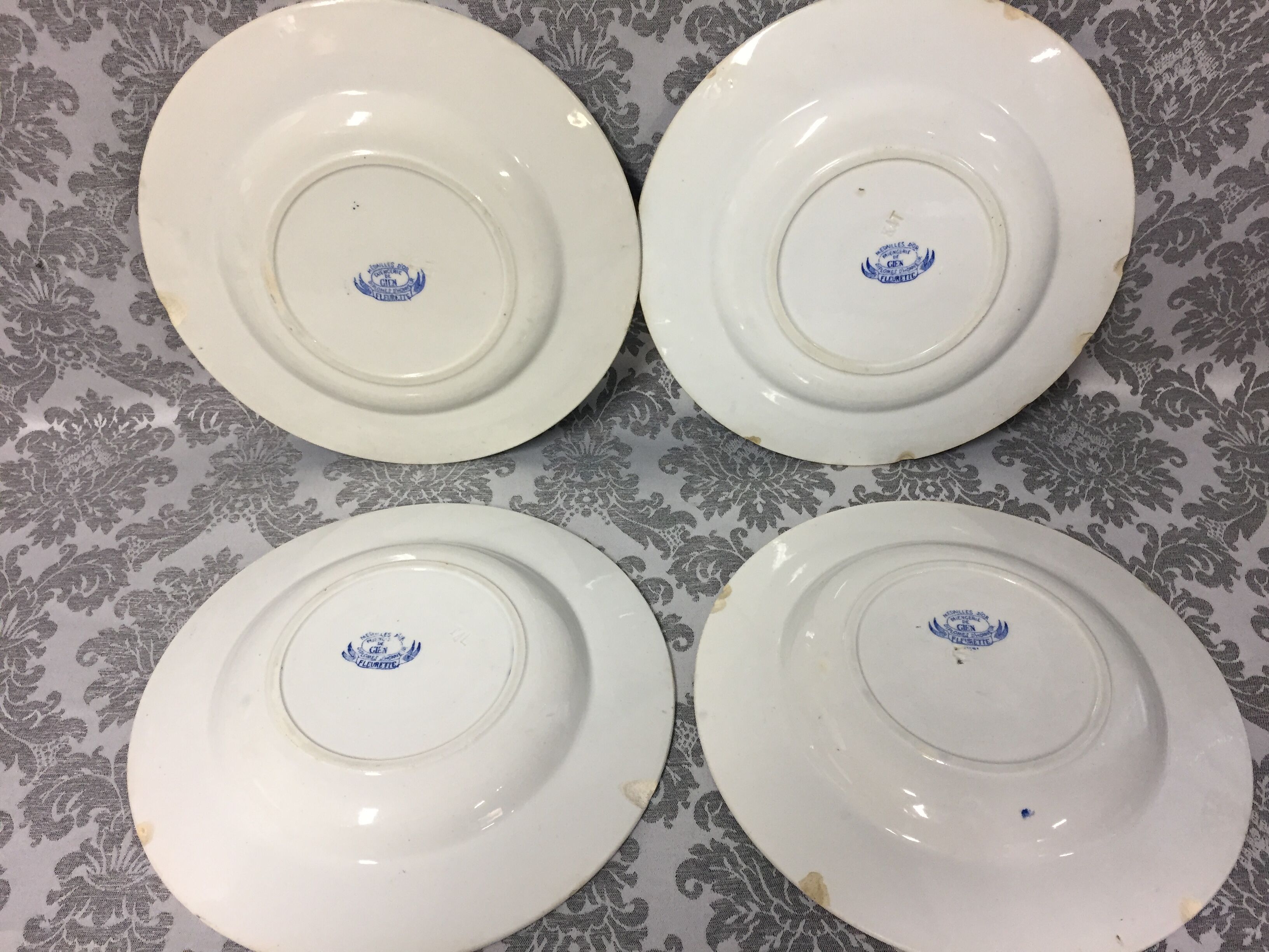Old art nouveau plates faience of gien france gold medals fleurette