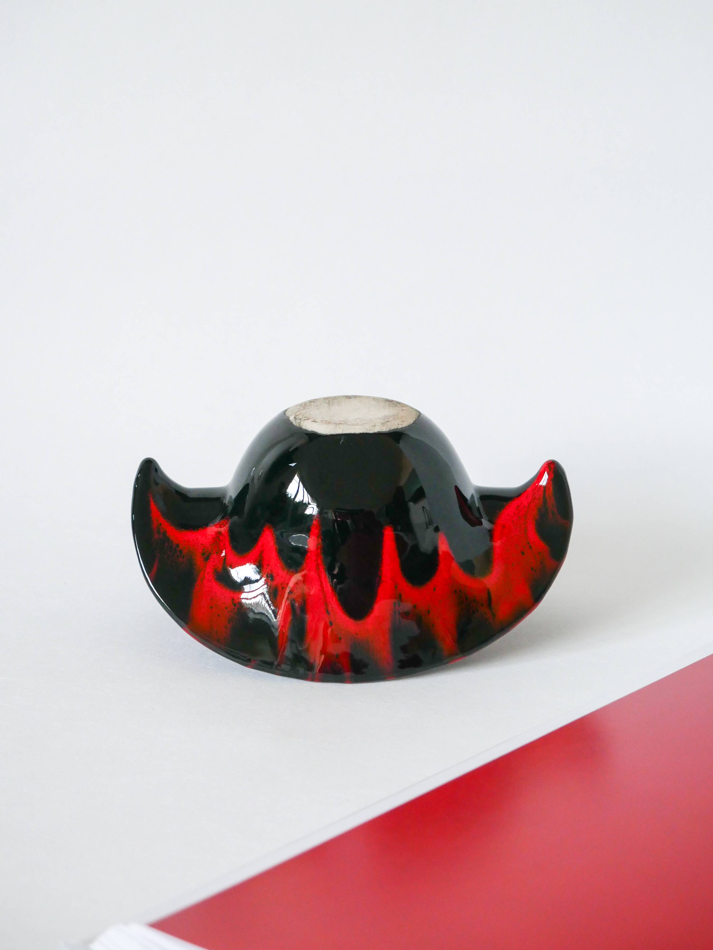 Vallauris style black and red ceramic pocket tray 1970