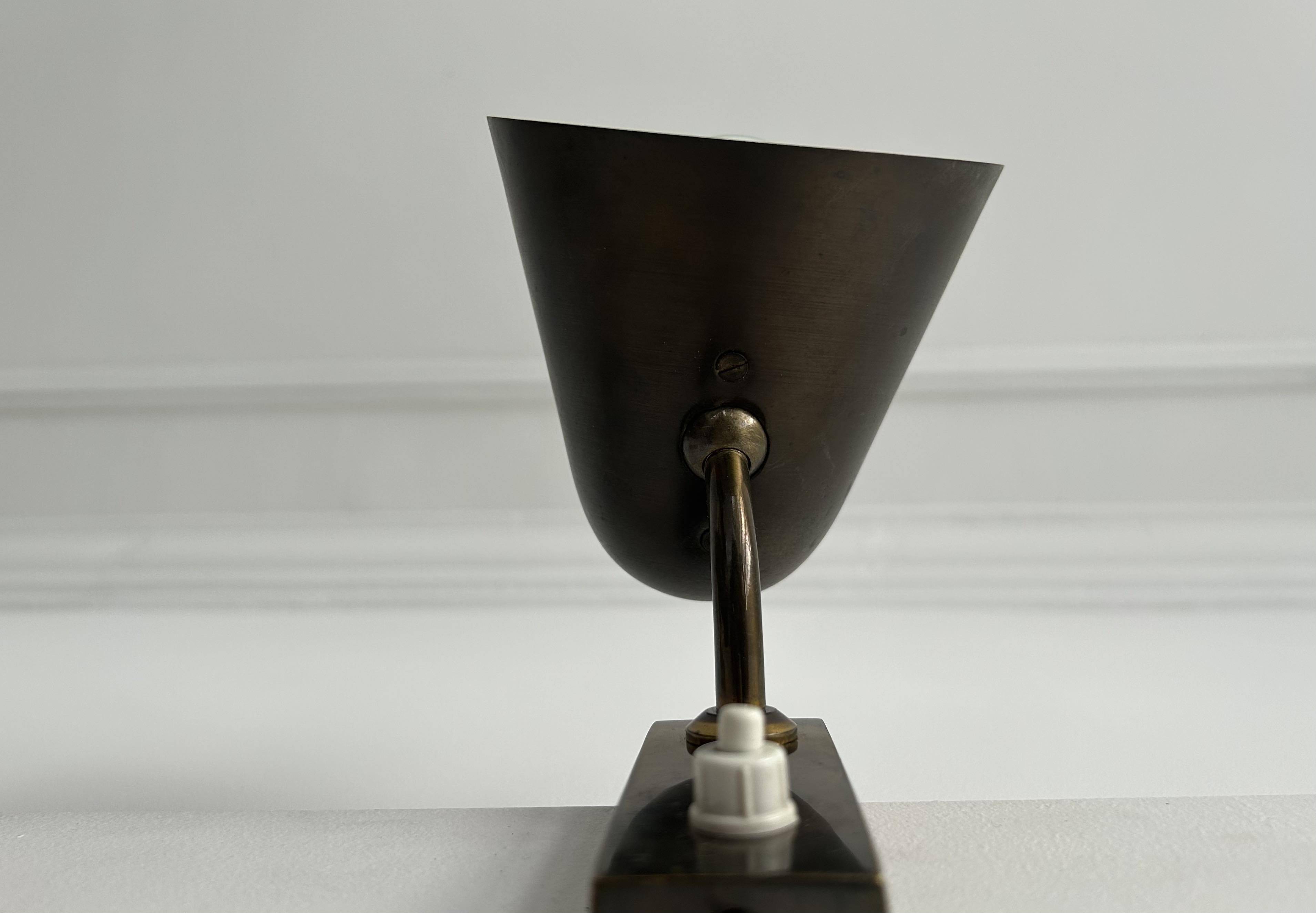 Pair of vintage adjustable wall lights, solid brass, France 1940