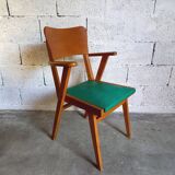 Fauteuil vintage en skai et bois années 60