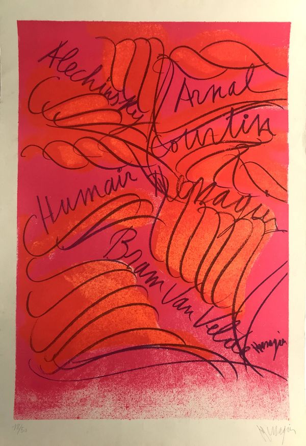 Messagier alechinsky arnal van velde, c 1980. lithographie signée au crayon