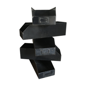 5 industrial storage crates in black metal 50