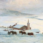 Peinture ancienne Leonardo Roda paysage d’hiver XIXe siècle