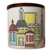 Boîte en céramique allemande ou pot à biscuits du milieu du siècle avec couvercle en teck de SMF Schramberg Keramik, années 1960