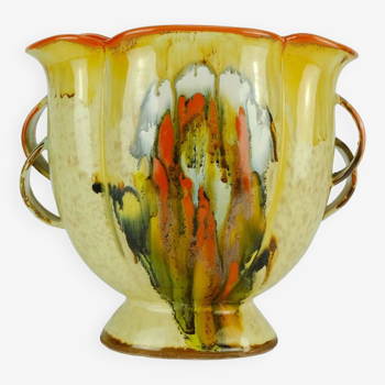 Art déco vase 1930s ceramic dumler breiden drip glaze double handle