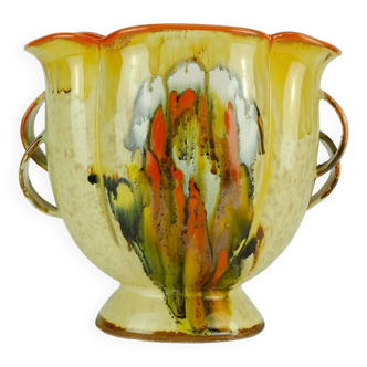 Art déco vase 1930s ceramic dumler breiden drip glaze double handle