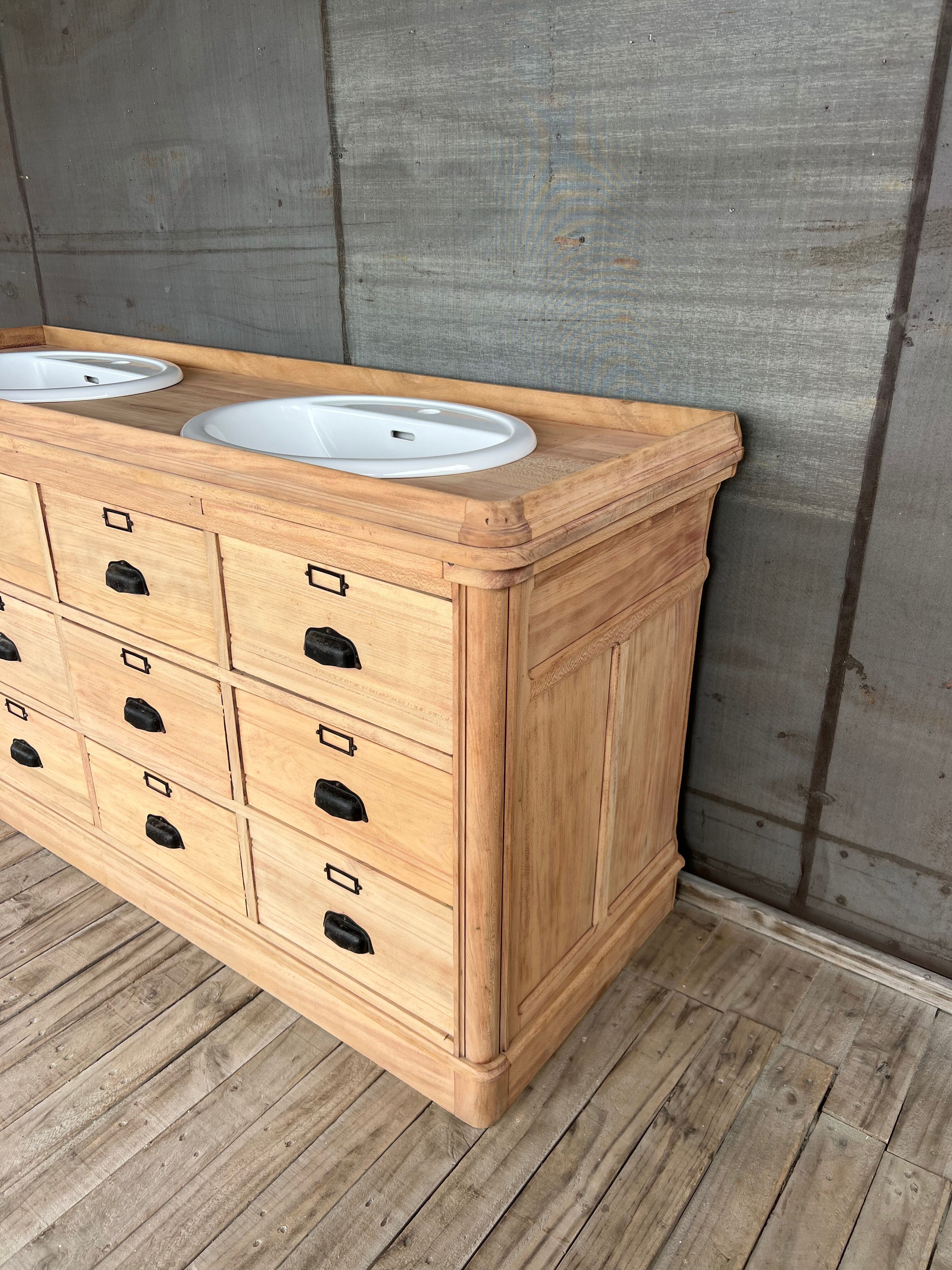 Furniture with 2 basins in raw wood