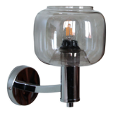 Applique vintage en métal chromé et globe en verre fumé gris design Disderot seventies