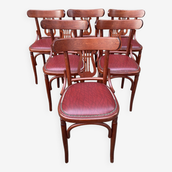 6 Baumann style bistro chairs faux leather vintage 80s café Paris Montmartre French bistro