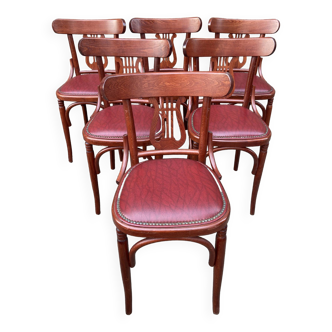 6 Baumann style bistro chairs faux leather vintage 80s café Paris Montmartre French bistro